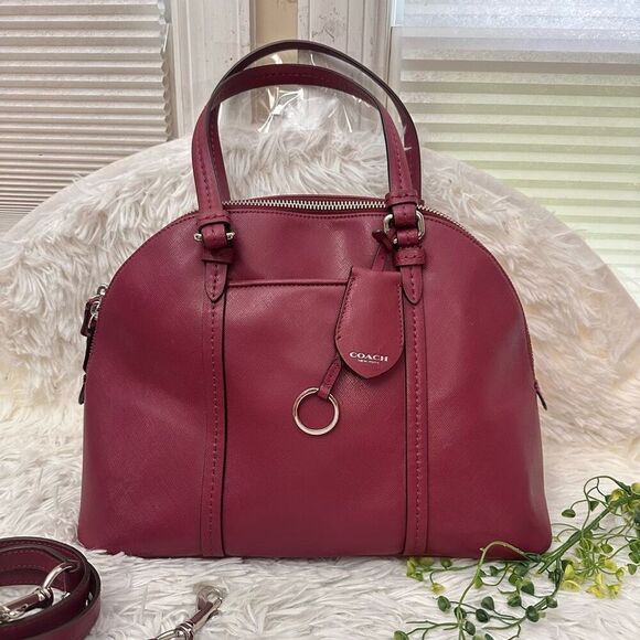 Coach Peyton Cora Magenta Leather Domed Satchel Crossbody Convertible Bag F25671 - Picture 2 of 12